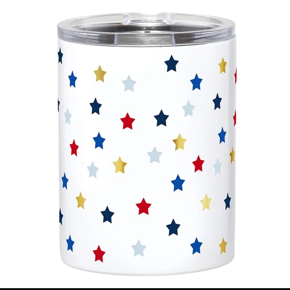 New w tags. Stainless steel tumbler w lid. Stars. Red white and blue